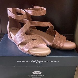 Dr Scholls ankle strap wedge sandals size 6m; honey beige color